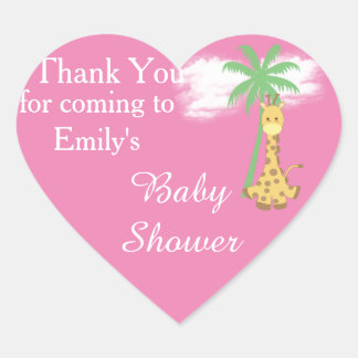 Pink baby shower giraffe thank you stickers