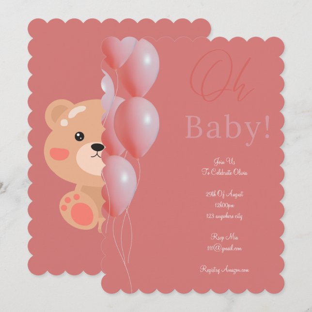 pink baby shower girl invitation (Front/Back)