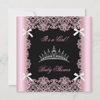 Pink Baby Shower Girl Princess Tiara Black Lace Invitation