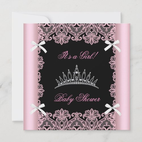 Pink Baby Shower Girl Princess Tiara Black Lace Custom Invites