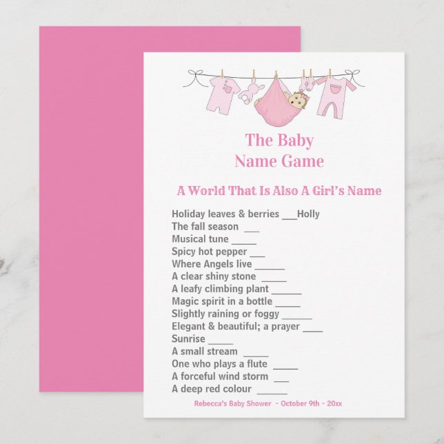 Pink Baby Shower Guessing Game Invitation (Front/Back)