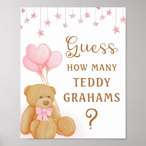 Pink Baby Shower Guessing Game Sign Teddy Bear