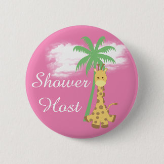 Pink baby shower host giraffe badges pinback button