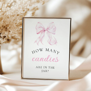 Pink Baby Shower How Many Bows Table Sign