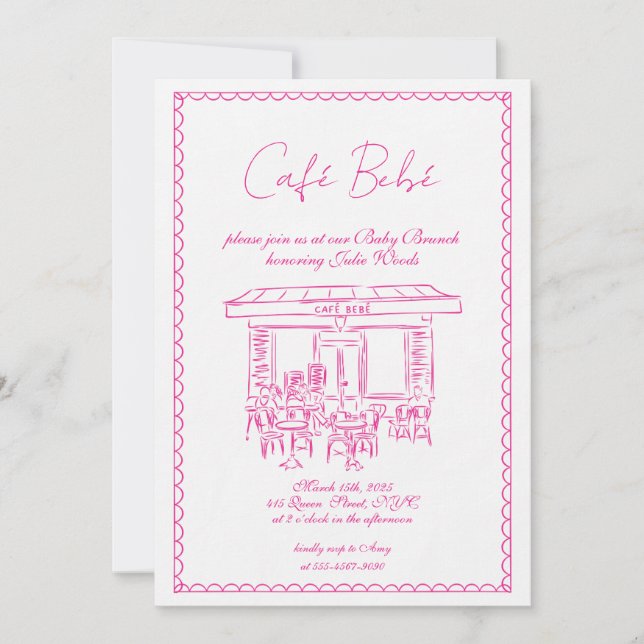 Pink Baby Shower Invitation | Brunch Invitation (Front)