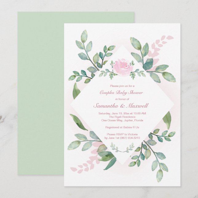 Pink Baby Shower Invitation Girl, Couples (Front/Back)