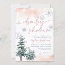 Pink Baby Shower Invitation, Winter Baby Shower Invitation