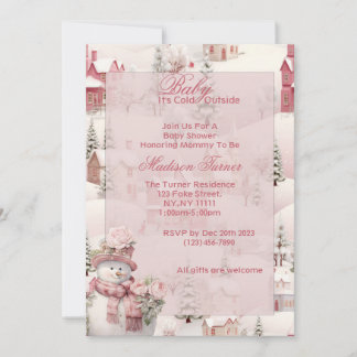 Pink Baby Shower Invitation - Winter Theme