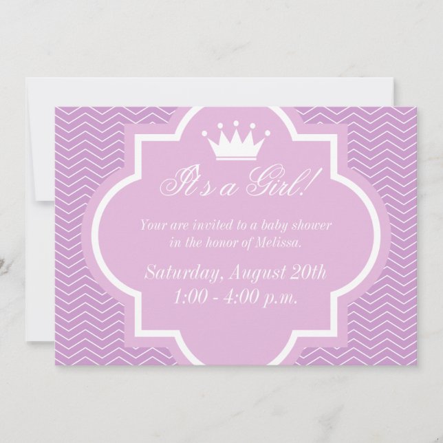 Pink baby shower invitations with princess crown (Front)