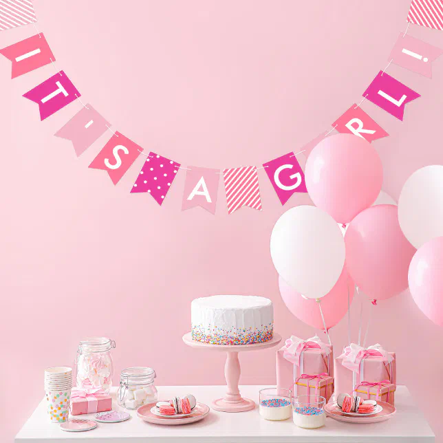 Pink Baby Shower It's A Girl Bunting Flags Zazzle