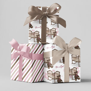 Pink Baby Shower It's A Girl Teddy Bear Wrapping Paper Sheets