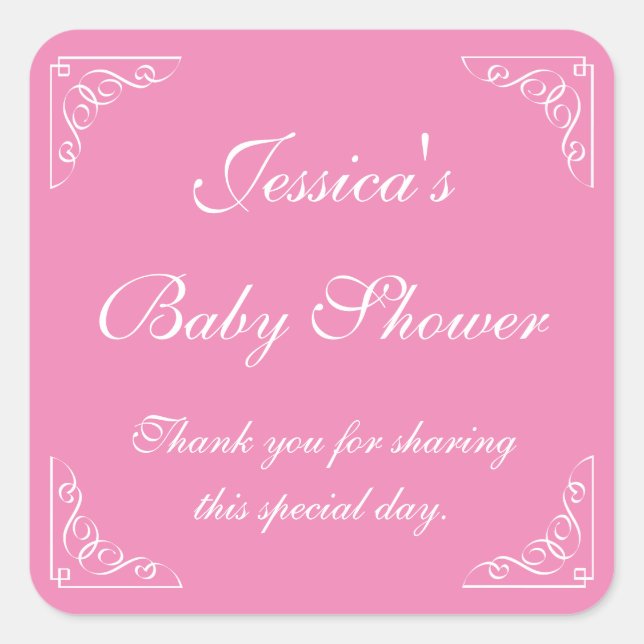 Pink baby shower party favor stickers | Square (Front)