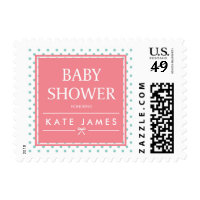 Pink Baby Shower Polka Dots and Ribbon Postage