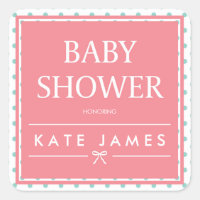 Pink Baby Shower Polka Dots and Ribbon Square Sticker