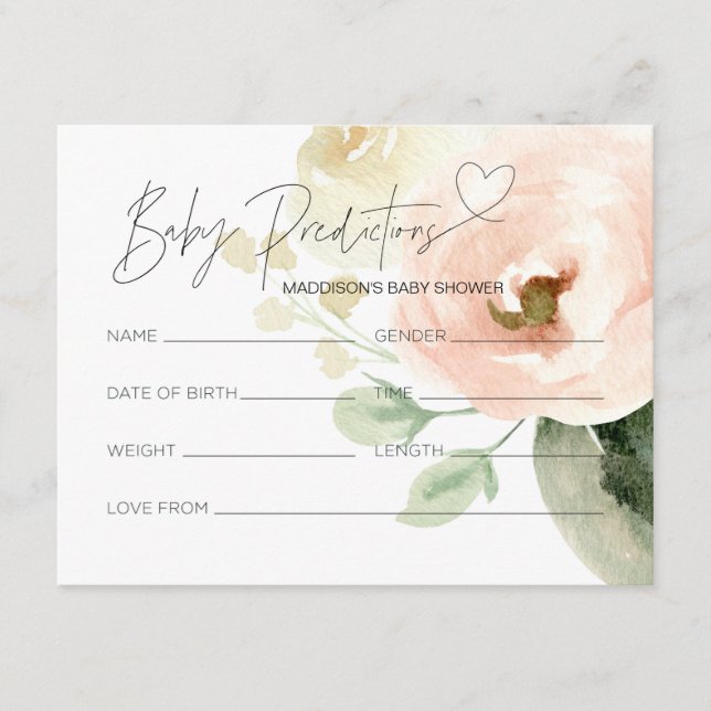 Pink Baby Shower Prediction Guess Game Card (Front)