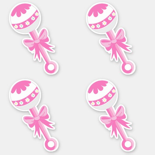 Pink Baby Shower Rattles with Bow Sticker