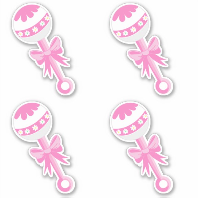 Pink Baby Shower Rattles with Bow Sticker (Front)