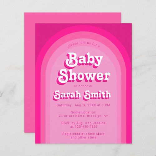 Pink Baby Shower Retro Arch Budget Girl Invitation