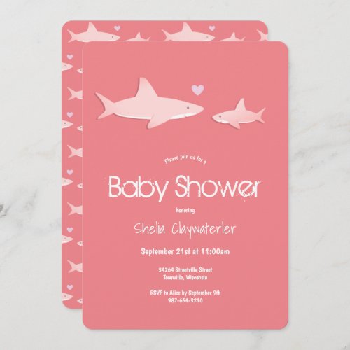 Pink Baby Shower Shark Animal Invitation