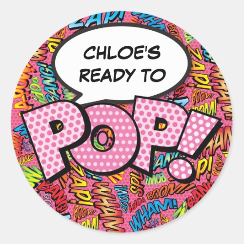 Pink Baby Shower Sprinkle Ready to POP Comic Book Classic Round Sticker