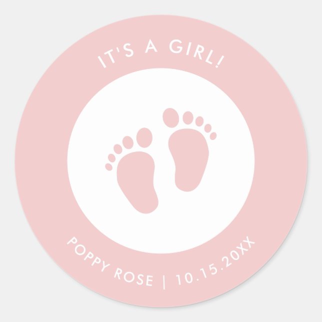 Pink Baby Shower Sticker | Baby Name Favor Sticker (Front)