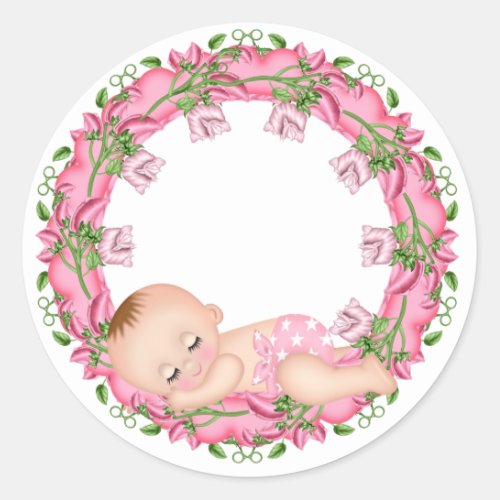 Pink Baby Shower Sticker with Baby floral
