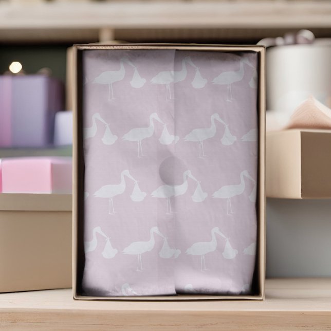 Pink Baby Shower Stork Pattern Tissue Paper (Pretty pink baby shower tissue paper just for you)