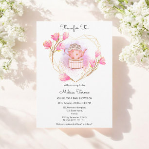 Pink Baby Shower Tea Party Floral Invitation