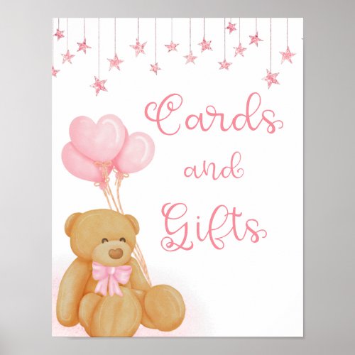 Pink Baby Shower Teddy Bear Cards and Gifts Sign