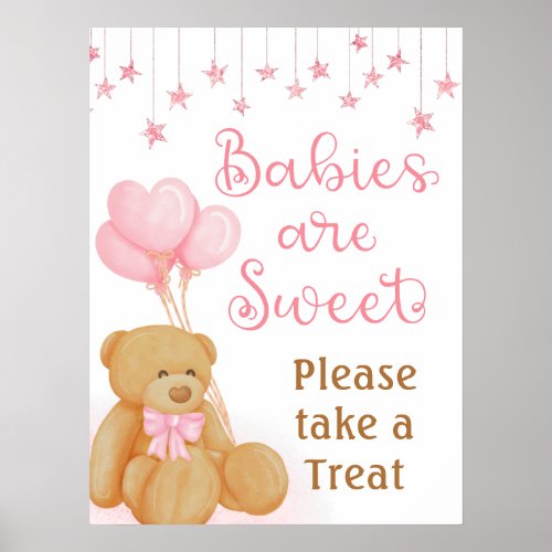 Pink Baby Shower Teddy Bear Dessert Table Sign