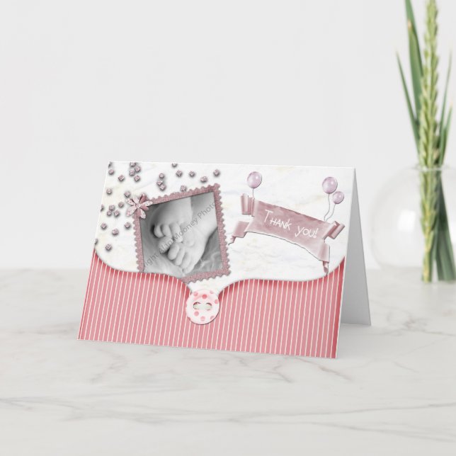 Pink Baby shower Thank you card for baby girl (Front)