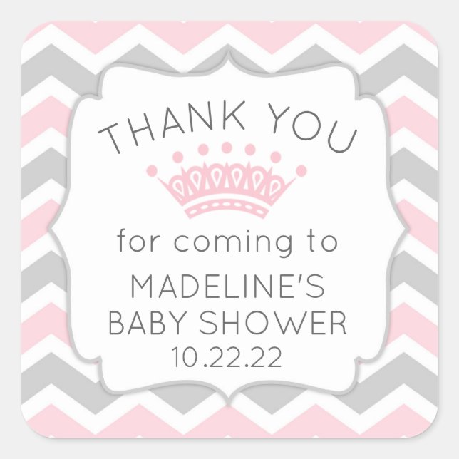 Pink baby shower thank you favor sticker (Front)