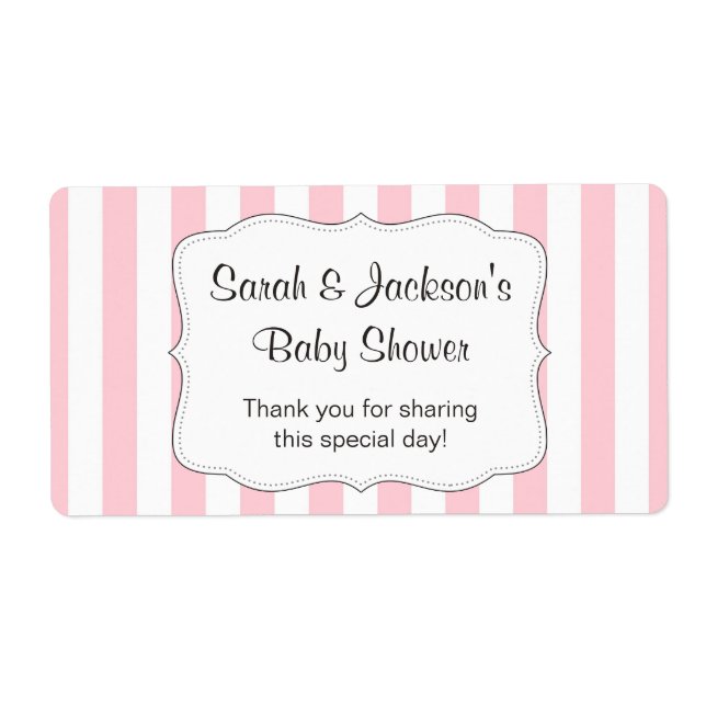 Pink baby shower thank you favor water bottle wrap label (Front)