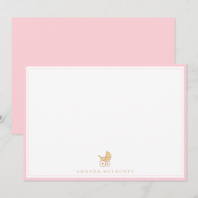Pink Baby Shower Thank You Flat Note Card (Front/Back)