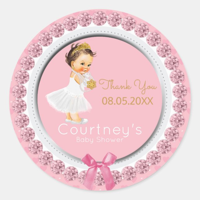 Pink Baby Shower Thank You | Princess Shower Favor Classic Round Sticker (Front)