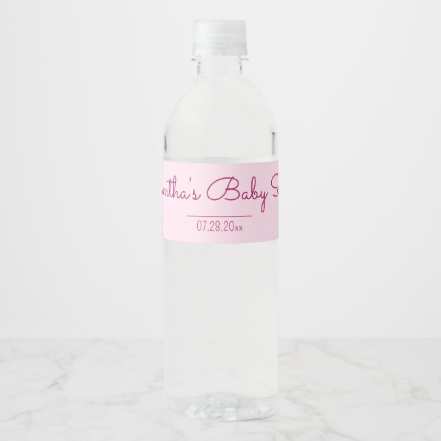 Pink Baby Shower Water Bottle Label (Front)