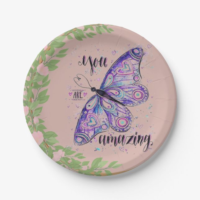 pink baby shower wedding plain custom paper plates (Front)
