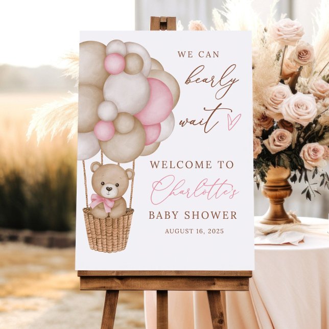 Pink Baby Shower Welcome Sign Teddy Bear Balloon  (Creator Uploaded)