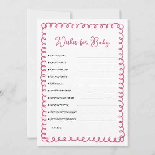 Pink Baby Shower Wishes For Baby Advice Cards
