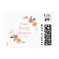 Pink Baby Shower with Delicate Floral Postage