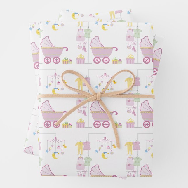 Pink Baby Shower Wrapping Paper Sheet (In situ)
