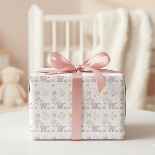 Pink Baby Shower Wrapping Paper Sheet