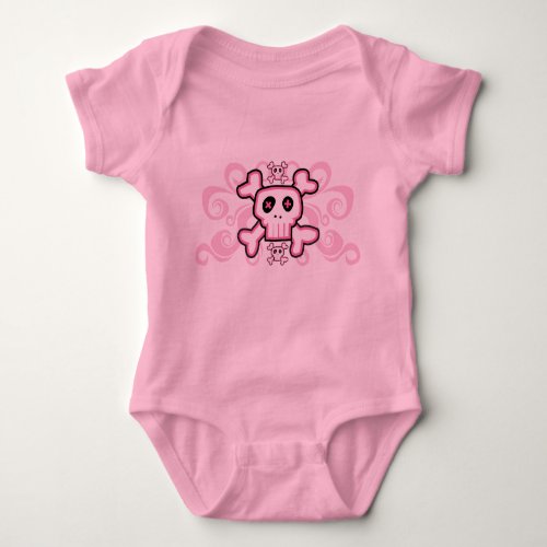 Pink Baby Skull and Cross Bones Baby Bodysuit