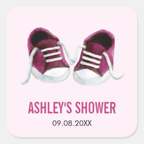 Pink Baby Sneakers Baby Shower Sticker Gift Tags