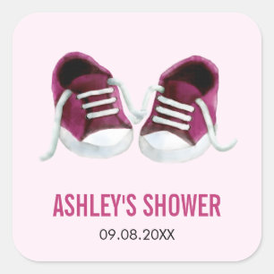 Pink Baby Sneakers Baby Shower Sticker, Gift Tags