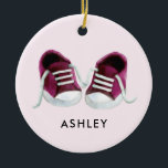 Pink Baby Sneakers Ornament, Christmas Gift Tag Ceramic Ornament<br><div class="desc">Is there anything quite as sweet as the pitter patter of little feet? The design features my original painting of classic baby sneakers. Please contact me if you need help customizing your order.</div>