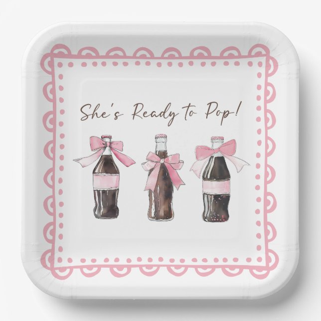 Pink Baby Soda Ready to POP  Paper Plates (Front)