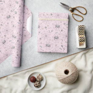Pink Baby Spider Halloween Wrapping Paper