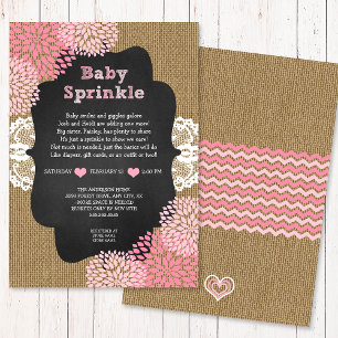 Pink baby sprinkle invite burlap chalkboard RUSTIC