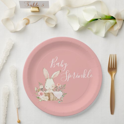 Pink Baby Sprinkle Script Baby Shower Paper Plates